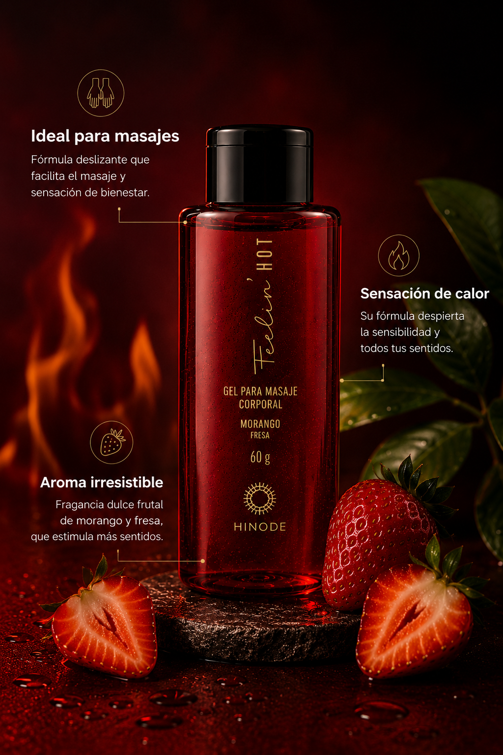 Gel Pata Masaje Corporal Feelin' Hot – Efecto Calor, Sabor Fresa